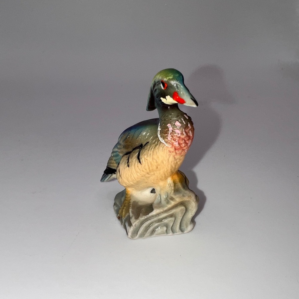 Vintage Miniature Bone China Japan Mallard Duck Figurine Trinket Shelf Animals